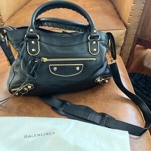 Balenciaga Black Shoulder Bag with Gold Accents